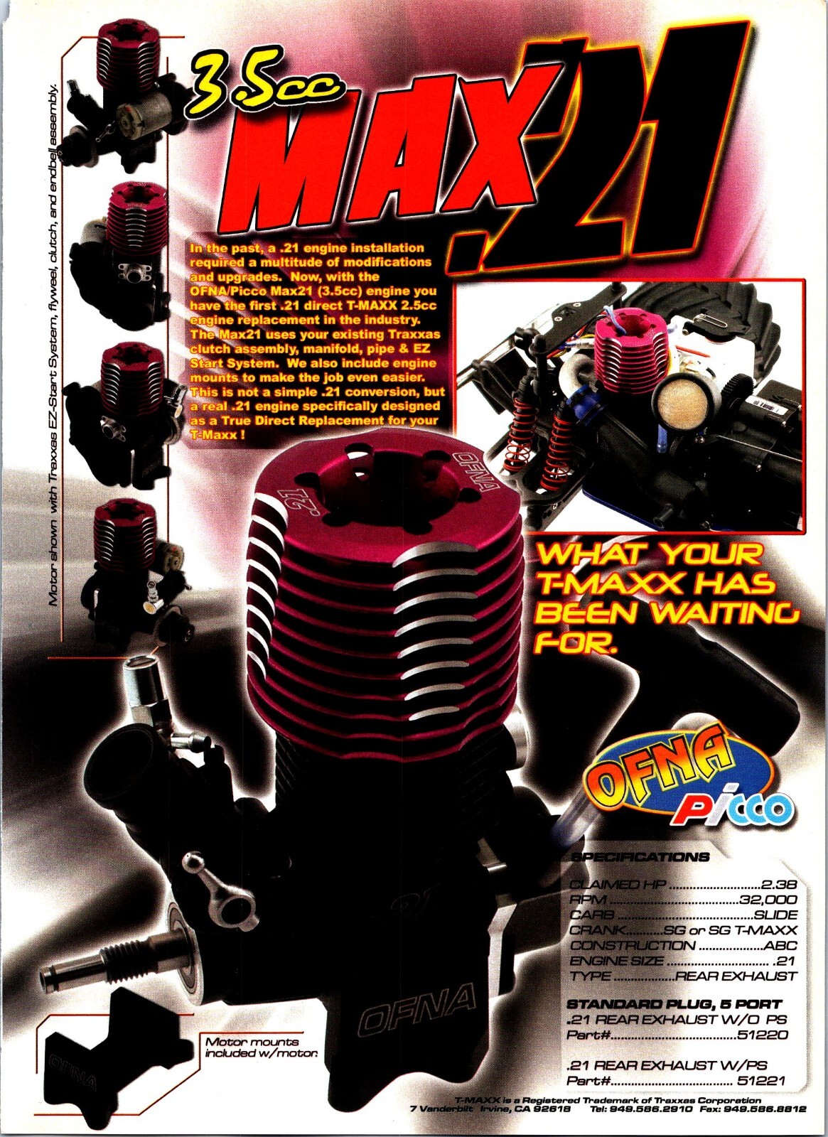Traxxas OFNA Max .21 RC Engine Print Ad Ephemera Wall Art Decor