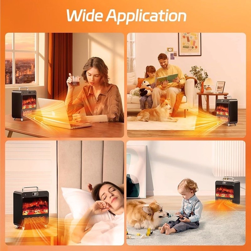 Electric Space Heater Rapid Heating Remote Control 3D Flame Safety Timer