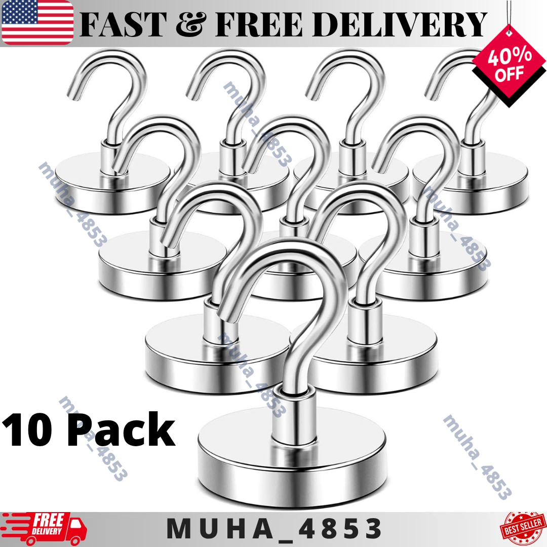 10 Pack Dia Strong Magnetic Hook Hanger N52 Neodymium Clamping Magnet Hooks USA