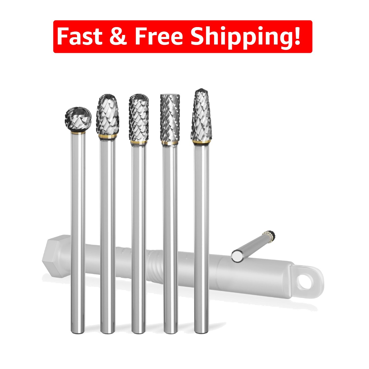 5-Pc Long Carbide Burr Set - Durable Grinding Tools with Storage for Efficiency