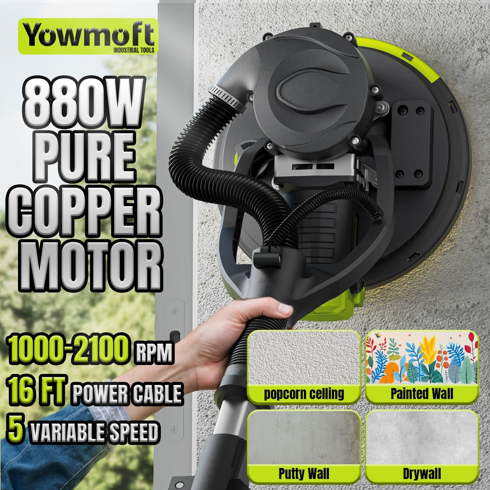 Drywall Sander, W Popcorn Ceiling Removal Tool, Automatic Drywall Sander