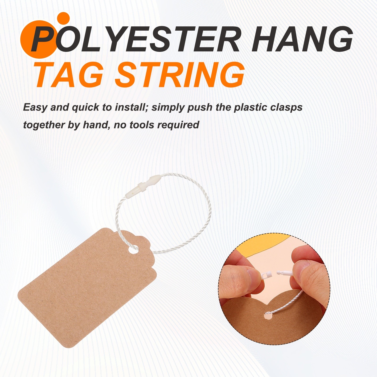 500 Pcs Polyester Hang Tag String 5" Snap Lock Pins Loop Fastener, Beige