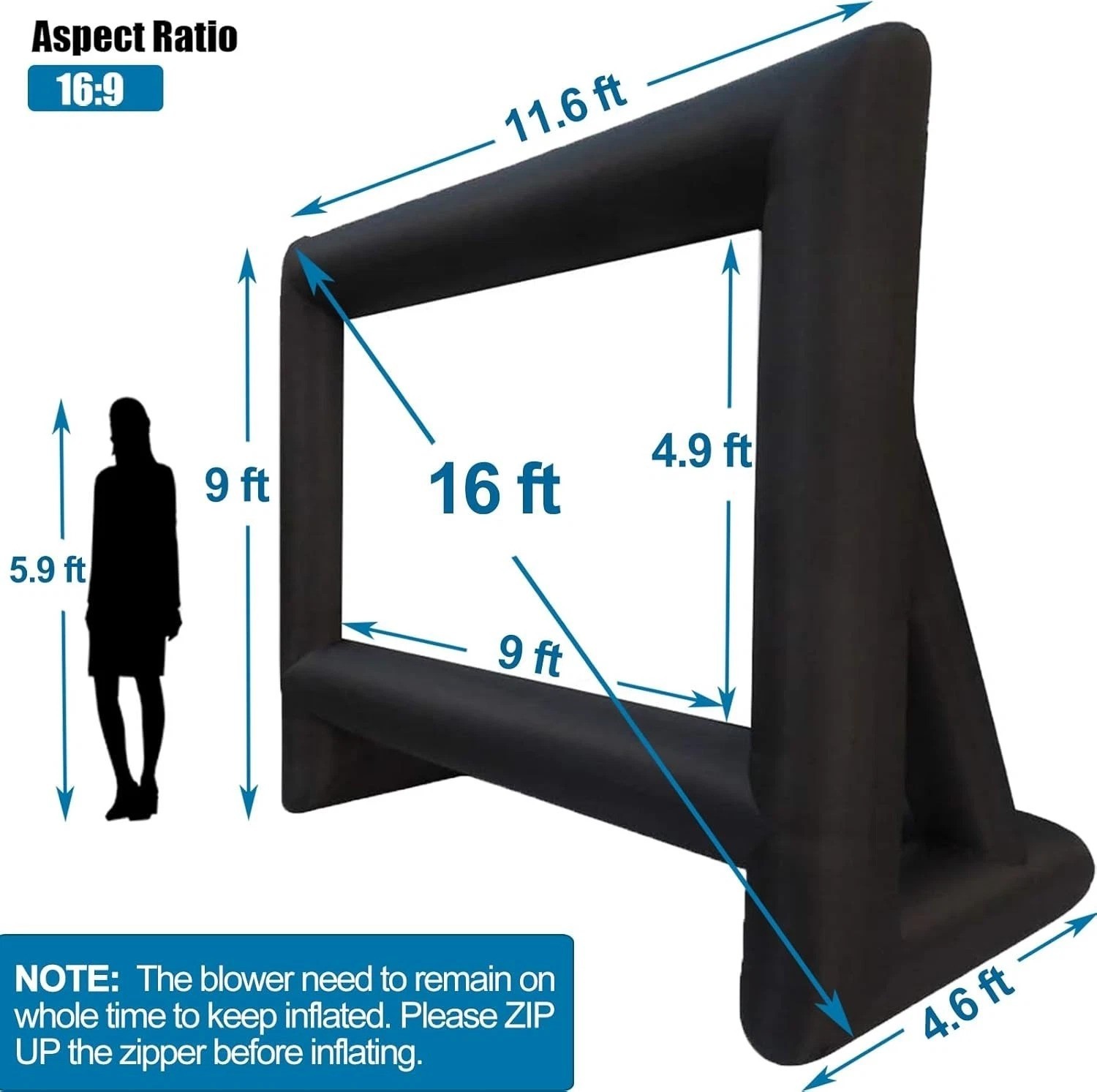 Large 16ft Inflatable Projection Screen with Quick Inflate Blower - Easy Setup