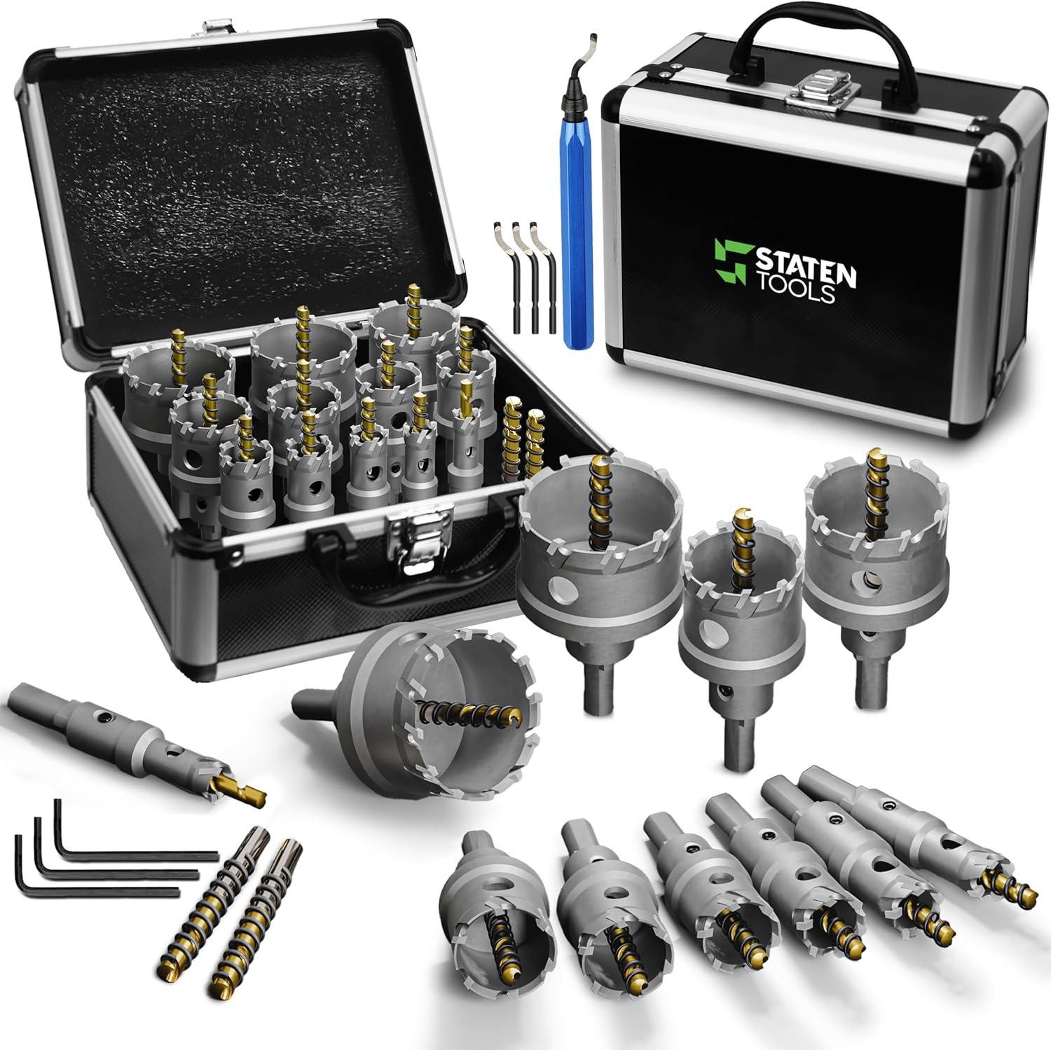 TCT Hole Saw Kit 12 Pcs - Carbide Hole Saw Kit 9/16" - 2 1/8" for Metal + Multi