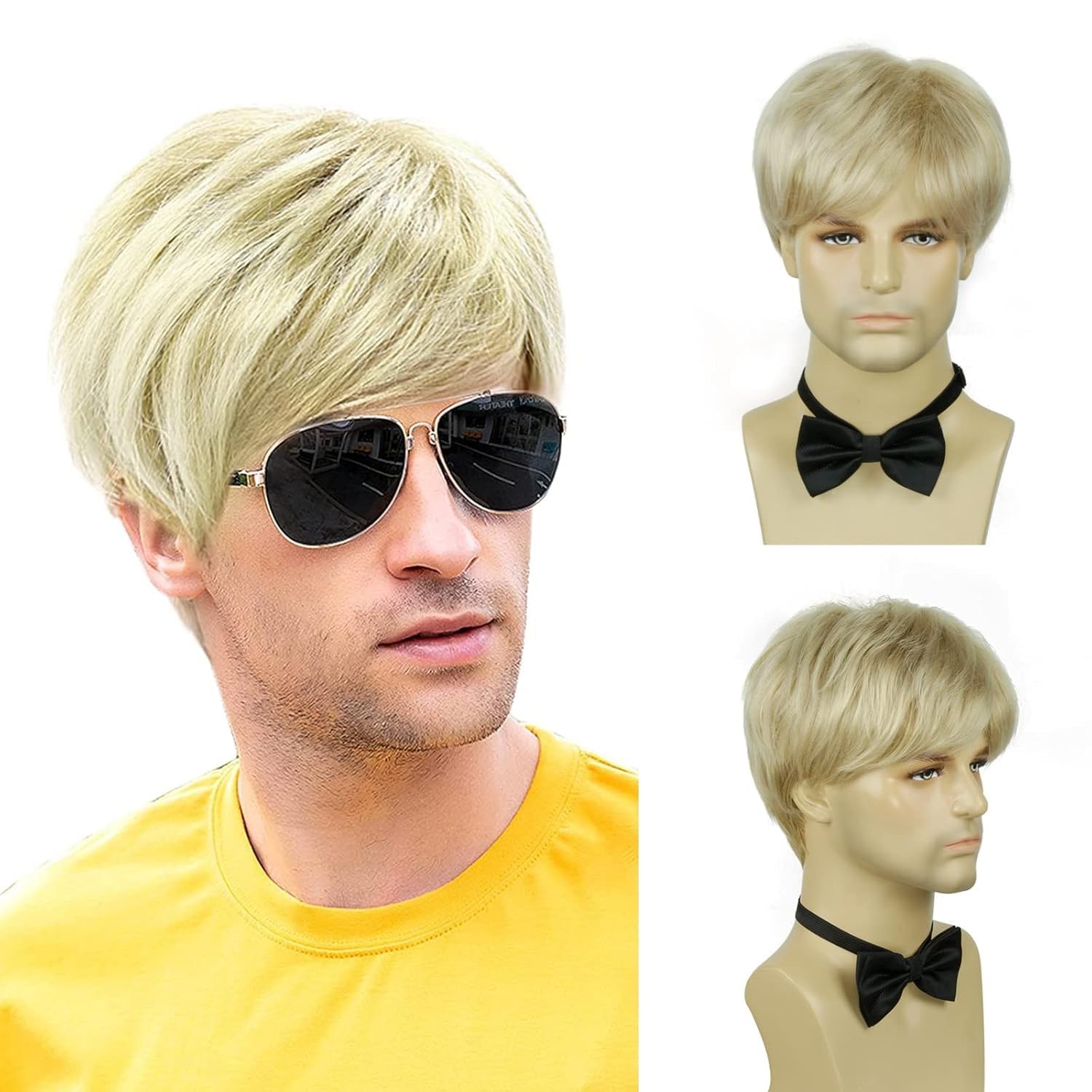 BCHR Mens Blonde Wig,Short Straight Natural Hair Synthetic 6 Inch,