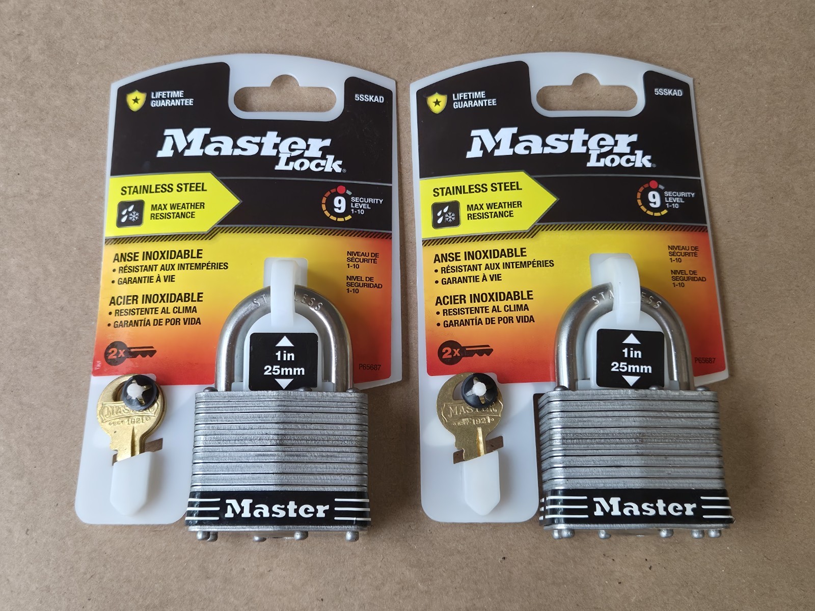 Lot Of 2 Master Lock 5DSKAD Stainless Steel Padlocks Keyed Alike