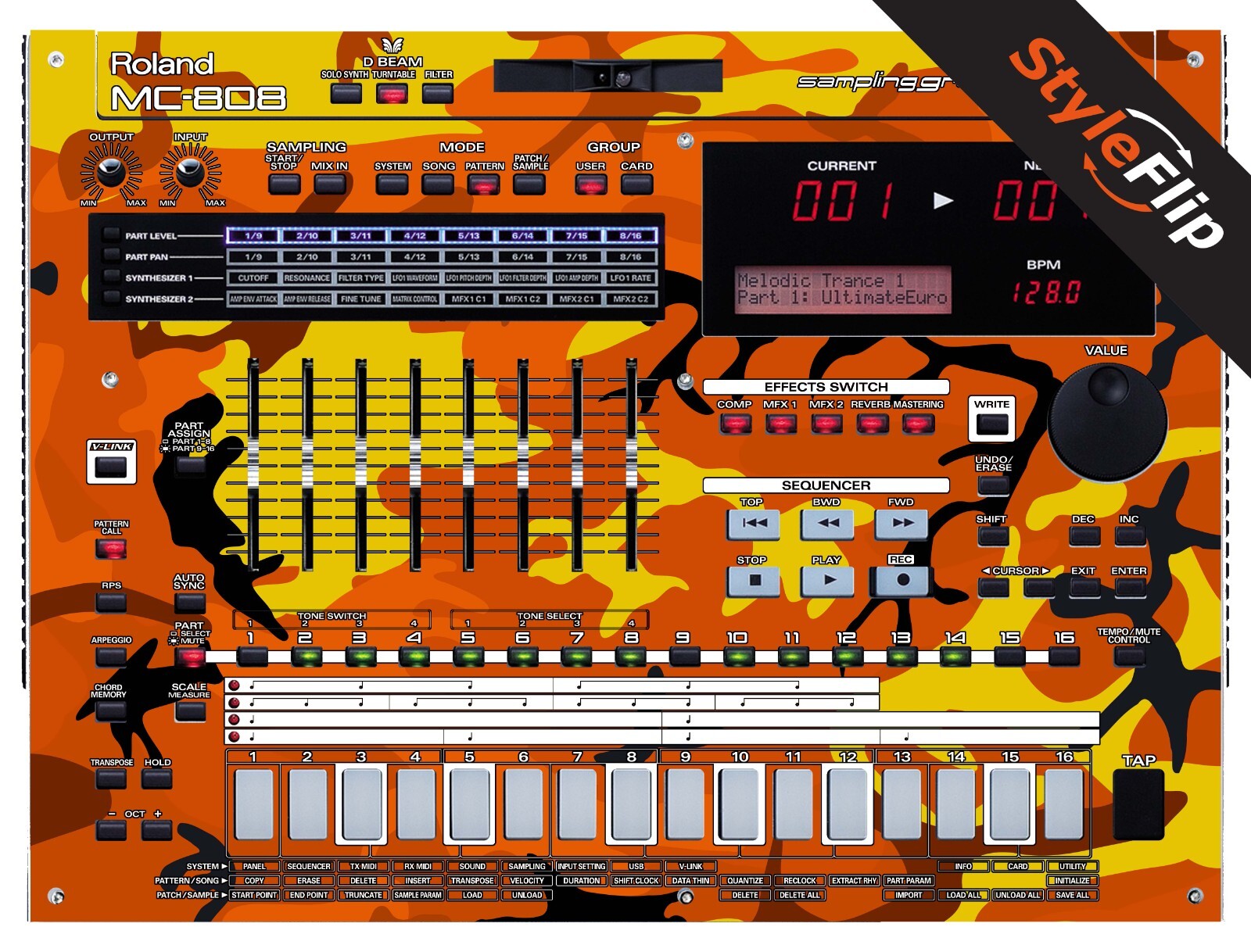 Roland MC 808 Skins | Orange Camo | Protective Decal | StyleFlip Skins
