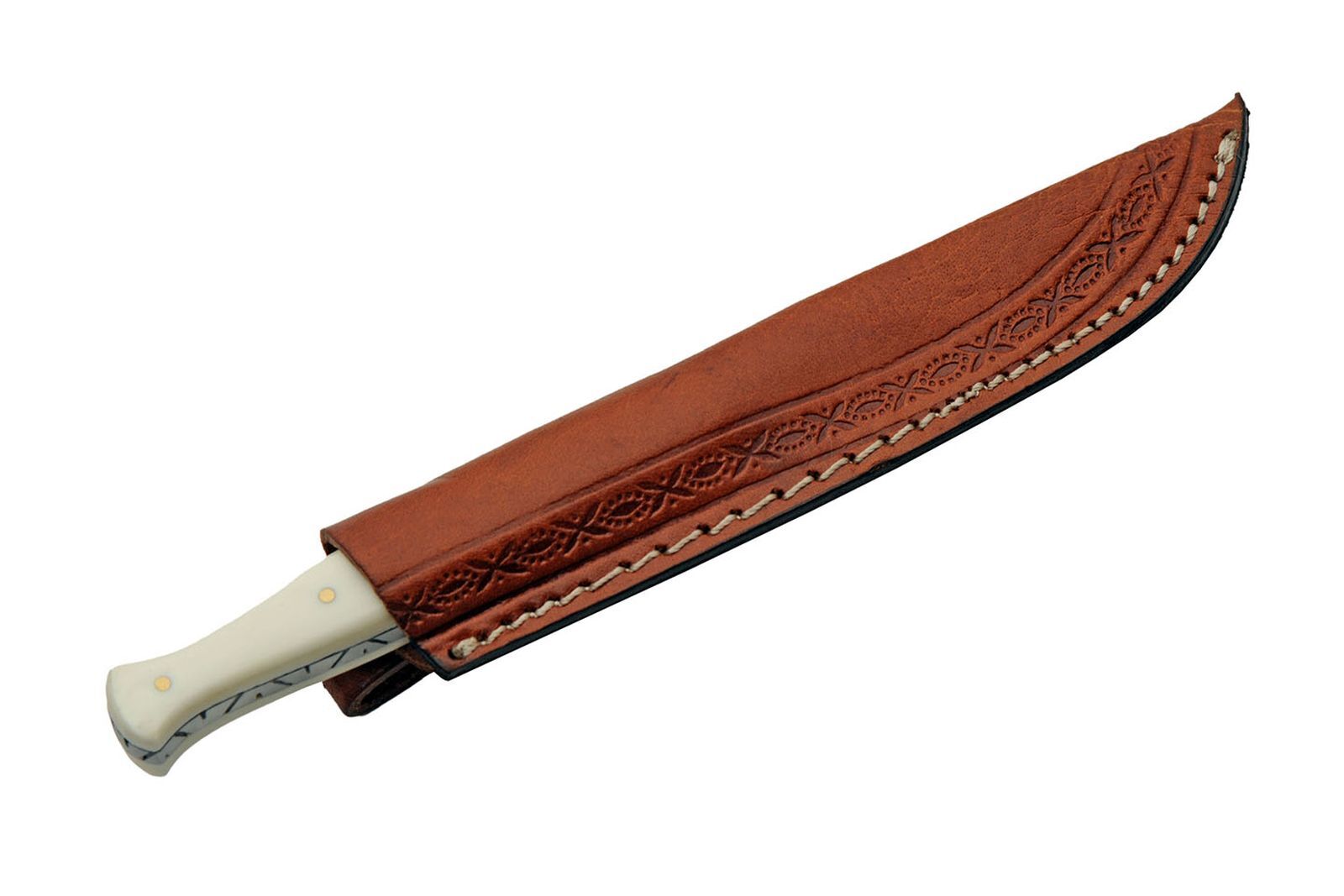 Dagger Slim Double Edge Stiletto Blade Bone Handle Full Tang + Leather Sheath