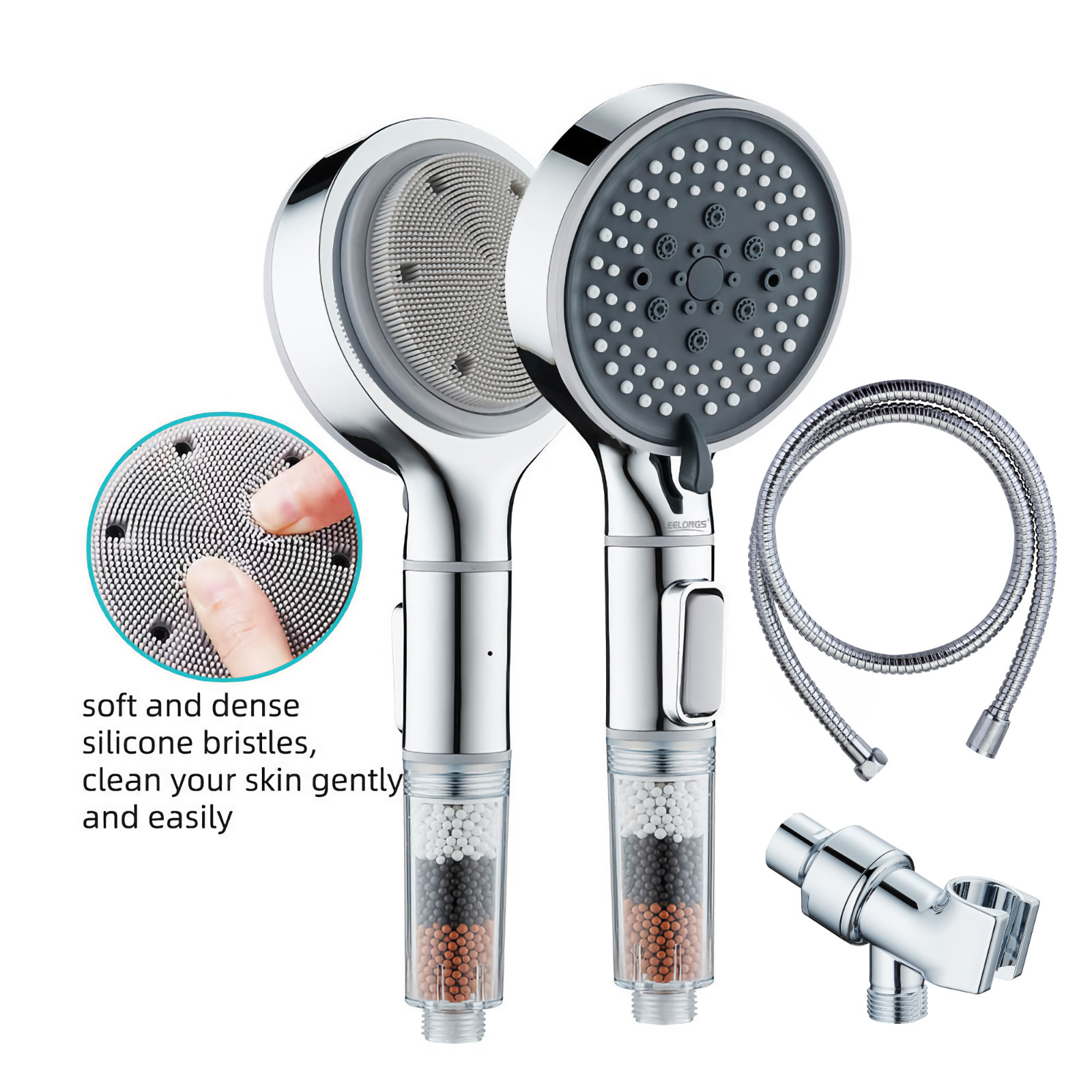 Filtered Handheld Shower Head Button On/Off Select High Pressure 6 Spray Mode