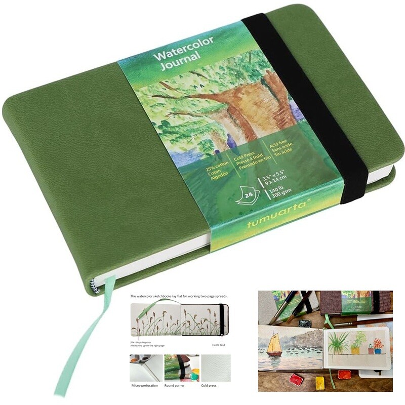 Tumuarta Watercolor Journal 3.5"x5.5” Sketchbook Notebook Mixed Media 24 Sheets