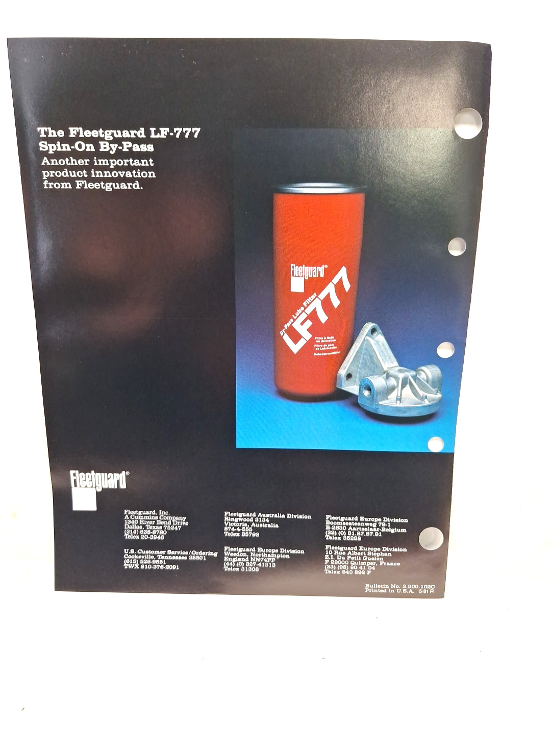 USED OLD STOCK VERSATILE / FLEETGUARD INFORMATION BROCHURES REF# 1222025-902
