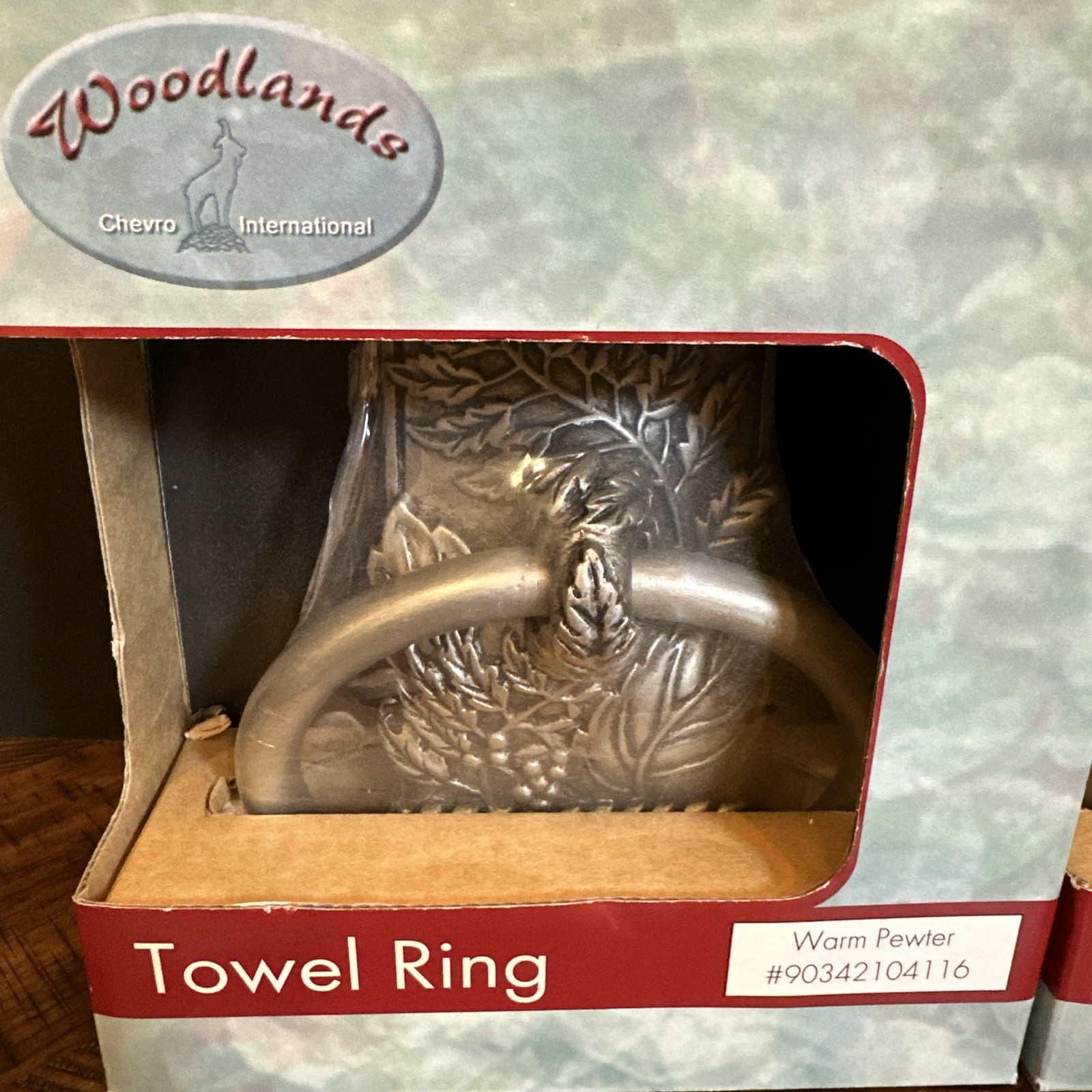 Woodlands Warm Pewter Leaf Design Towel Rings Set of 2 – Rustic Bath Hardware