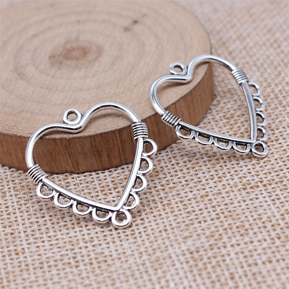 82 Pcs Tibetan Silver Alloy Heart Connectors 30x27MM DIY Jewelry Making C13996