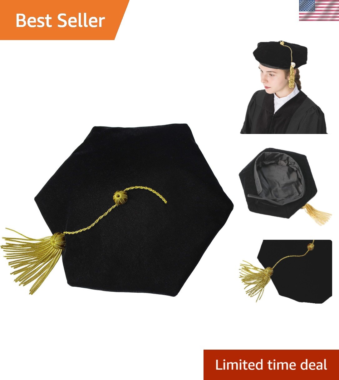 Graduation Doctoral Tam Velvet with Gold Bullion Tassel