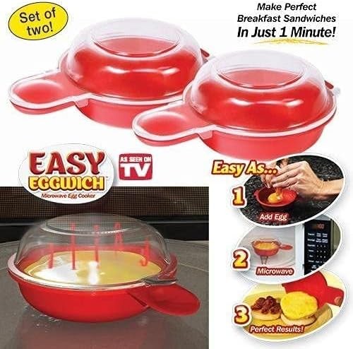 2 sets Microwave Egg Cooker,1 Minute Fast Hamburg Omelet Maker Red