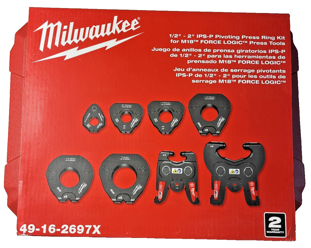 Milwaukee 49-16-2697X 1/2"-2" IPS-P Pivoting Press Ring Kit for M18 FORCE LOGIC