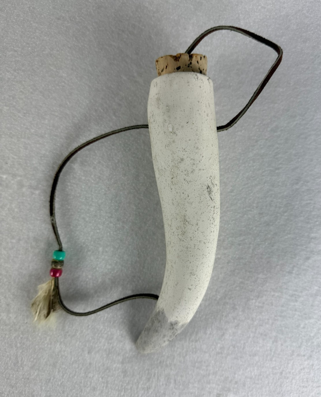 Faux Powder Horn with Cork Stopper & Leather Strap 8”