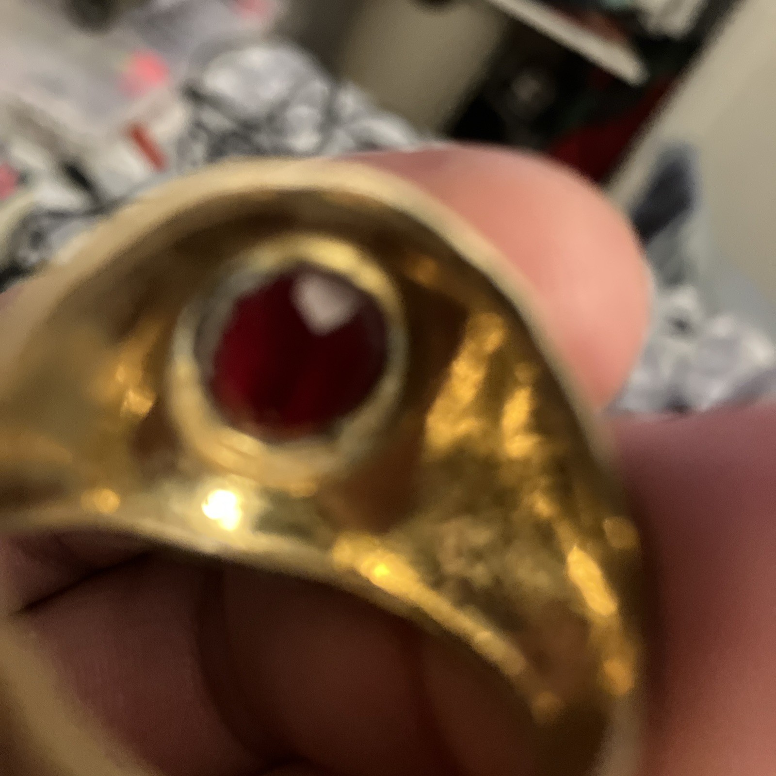 UINTED STATES ARMY RUBY RED STONE GOLD PLATED RING