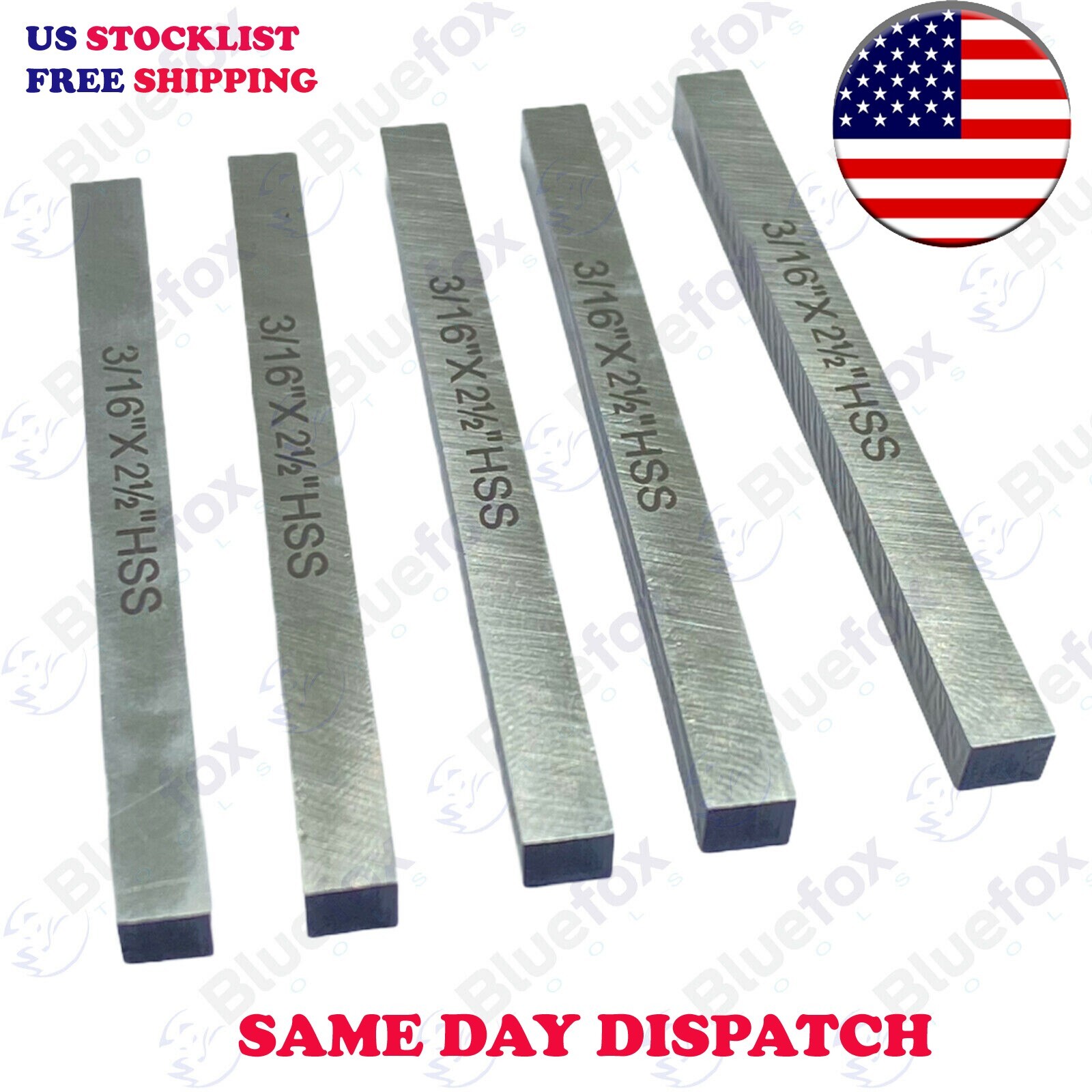 5 Pieces Pcs Set HSS Square Tool Bit 3/16" x 2-1/2" (5 x 63mm) M2 Grade