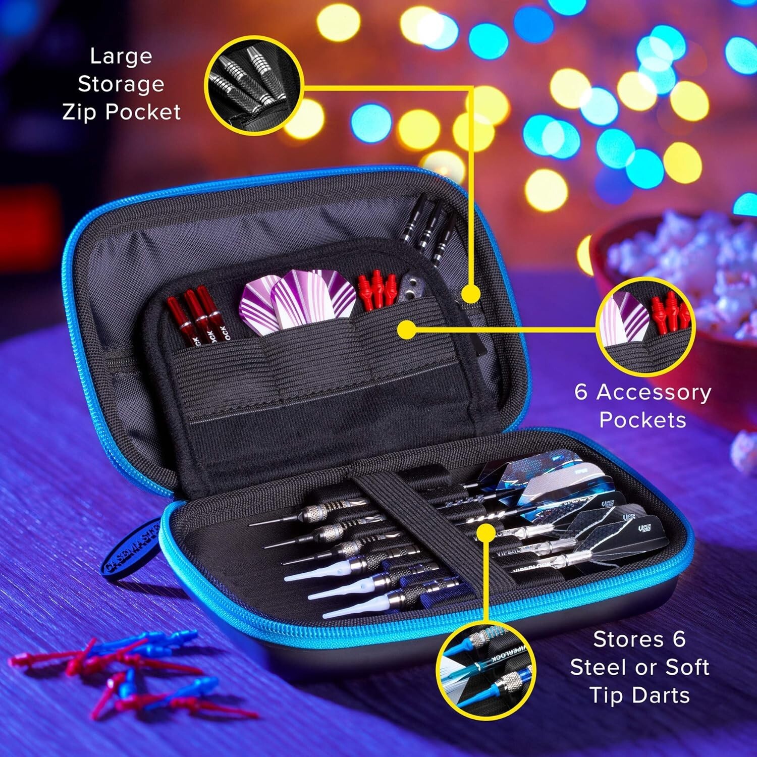 Casemaster Sentinel Dart Case with Blue Zipper