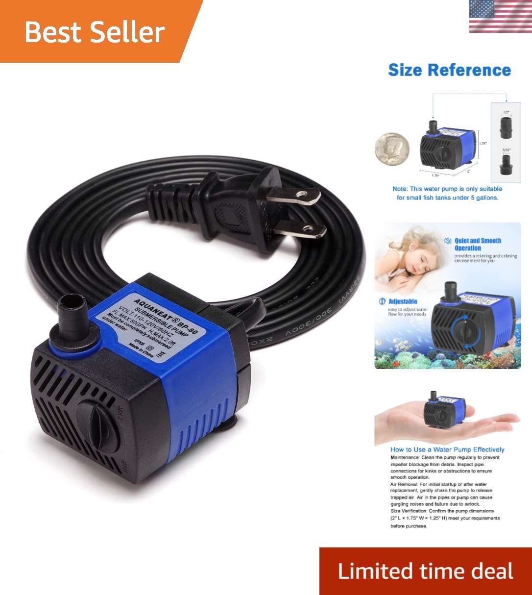 Versatile Mini Fountain Pump with Adjustable Flow Rate - Perfect for Aquariums