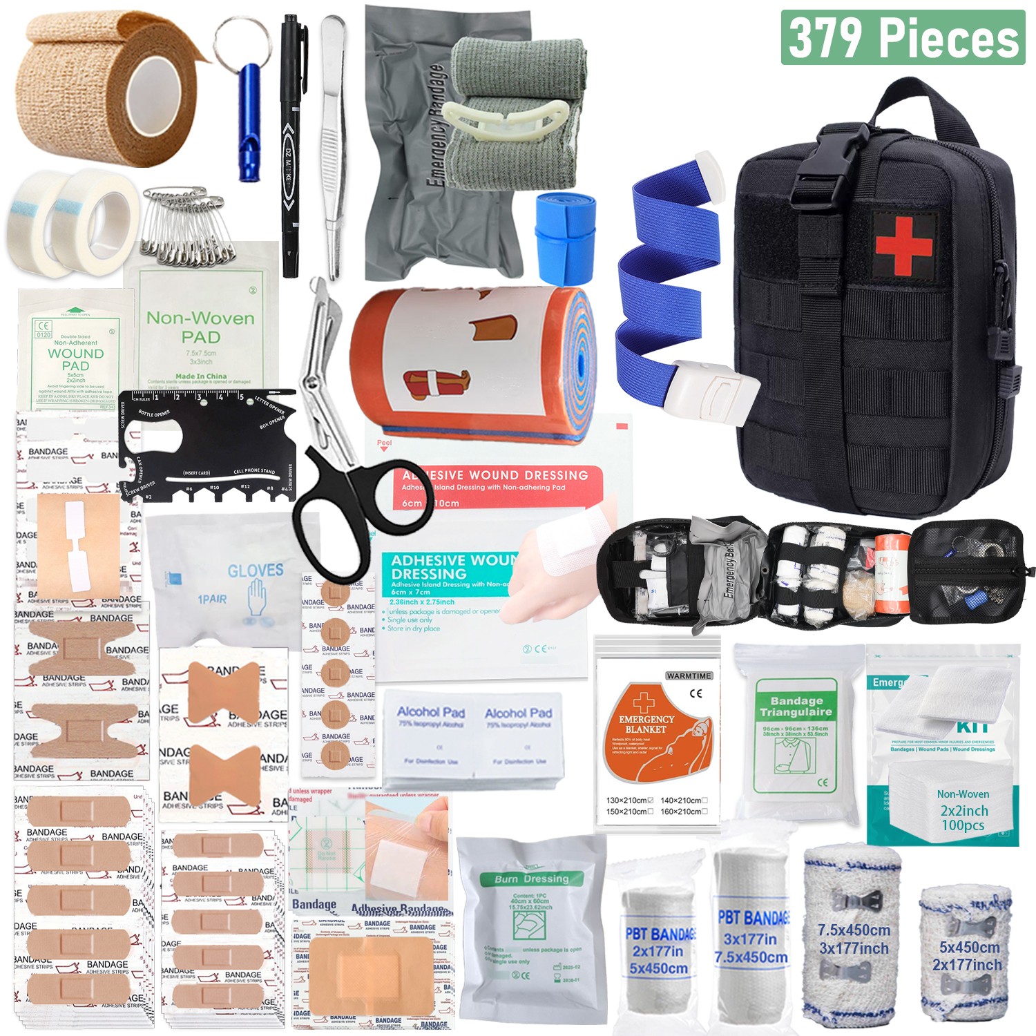 Travel First Aid Kit Car Home 379PCS Survival Bag Emergency Essential Set Black