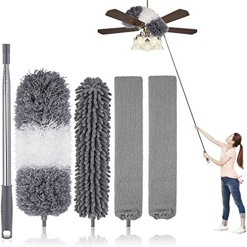 Microfiber Feather Duster Kit with Extendable Pole (30-100") - Bendable, Washabl