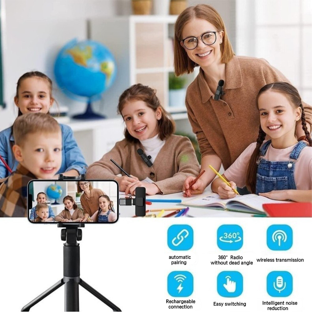 For Android/iphone 3 in 1 Wireless Lavalier Microphone Audio Video Recording Mic
