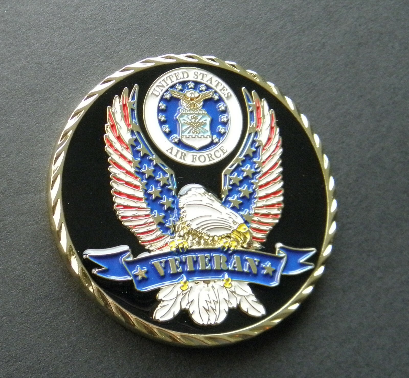 AIR FORCE VETERAN EMBOSSED PATRIOTIC SERIES CHALLENGE COIN 1.75 INCHES NEW