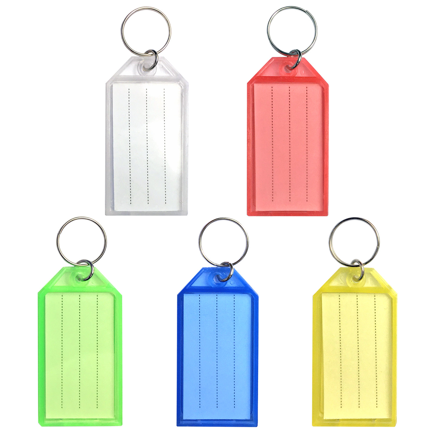 50pack Tough Plastic Key Tags w/ Split Ring Label Window Coded ID Luggage Tags