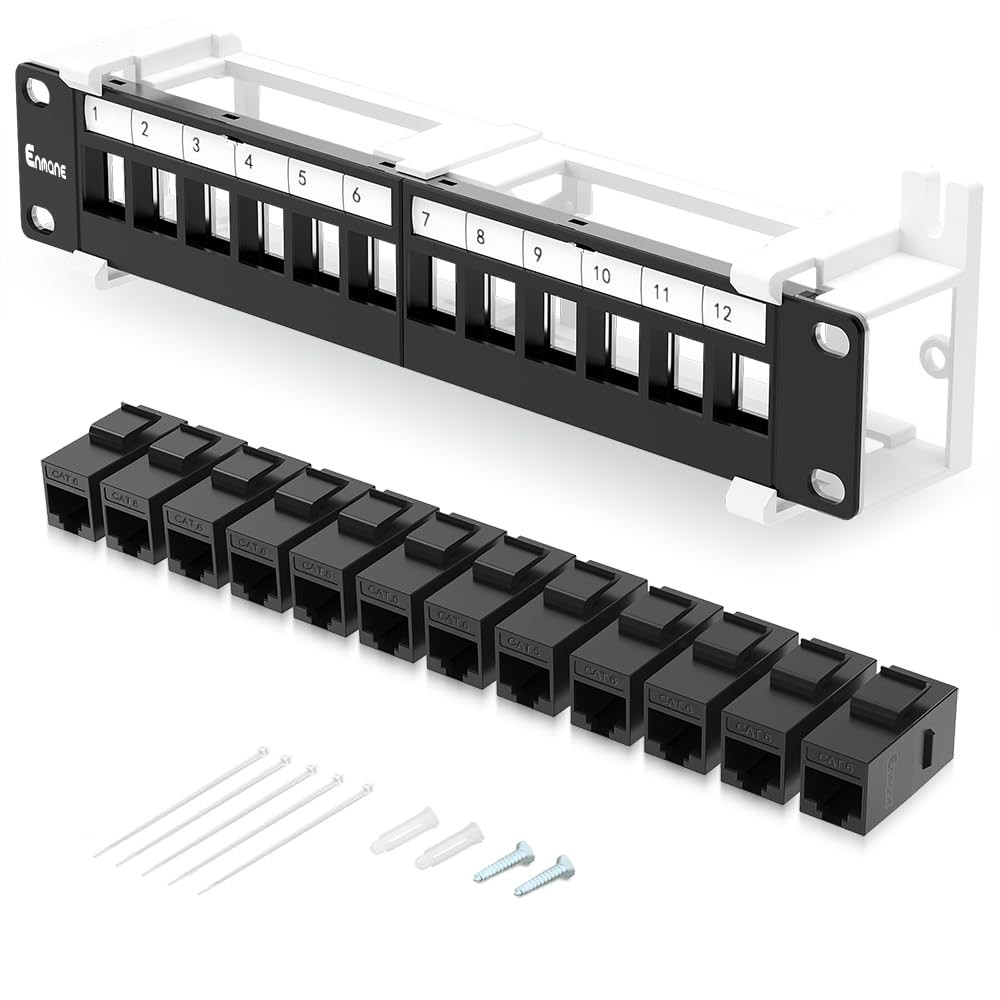 12 Port CAT6 Keystone Patch Panel Wall Mount 10 Inch Bracket Included 1U