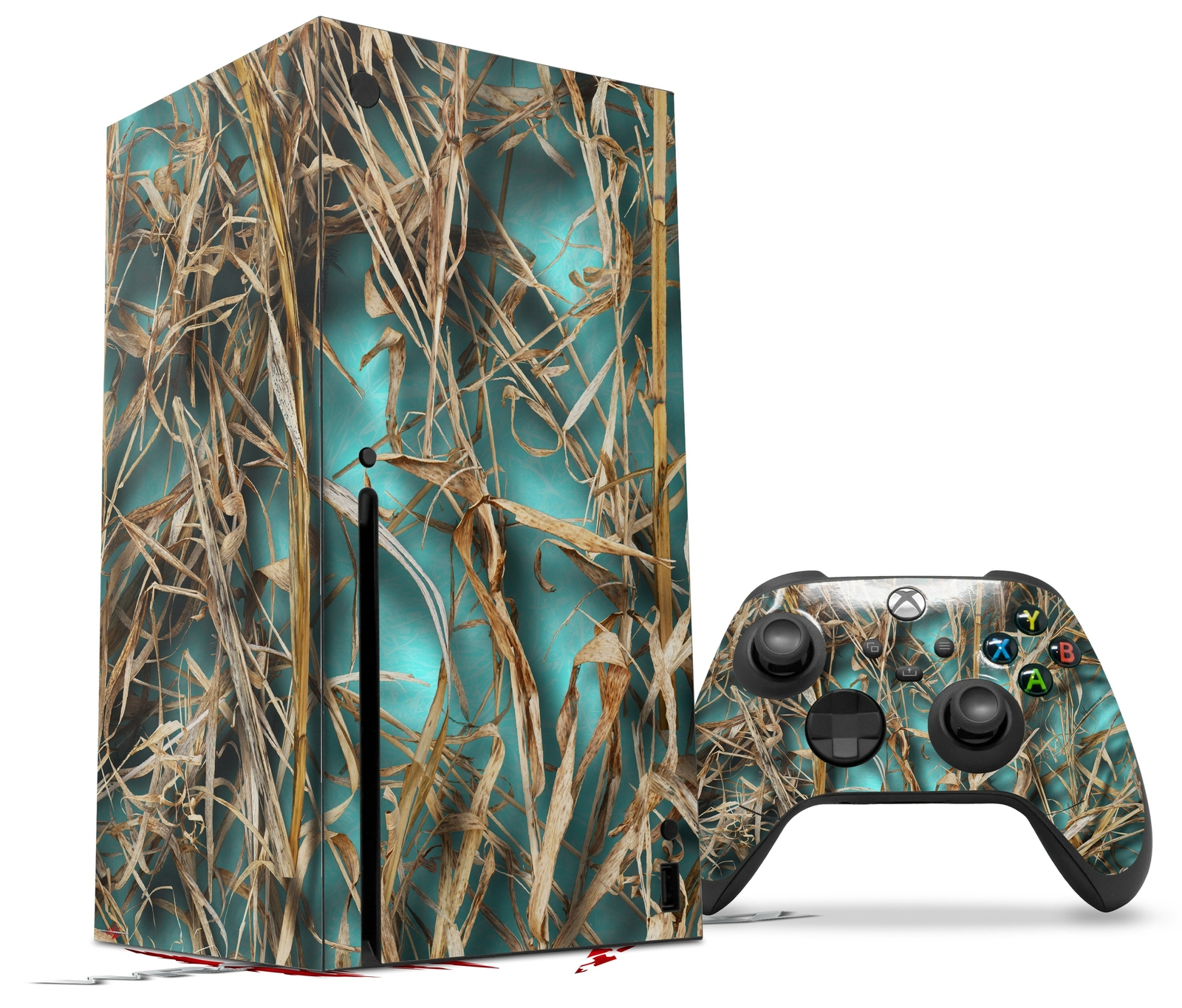 Skin Set for XBOX Series X WraptorCamo Grassy Marsh Camo Neon Teal