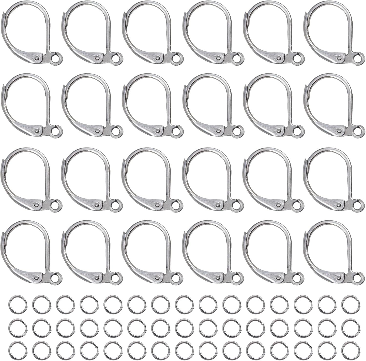 100pcs Stainless Steel Leverback Earring Hooks Clasps Jump Rings 10x15mm