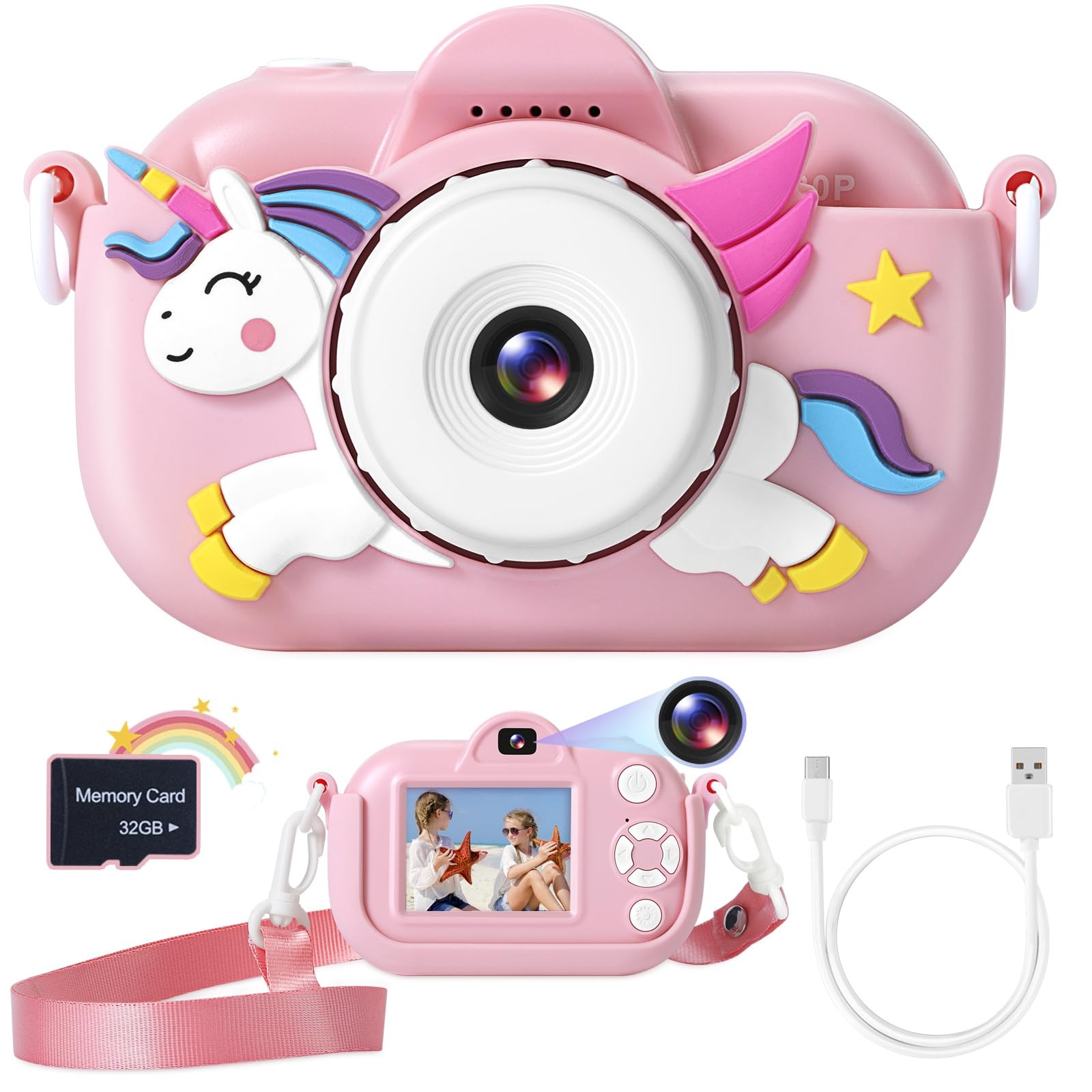 Zuodun Kids Camera Toys For Girls Age 3-8 Kids Digital Camera Toddler Camera