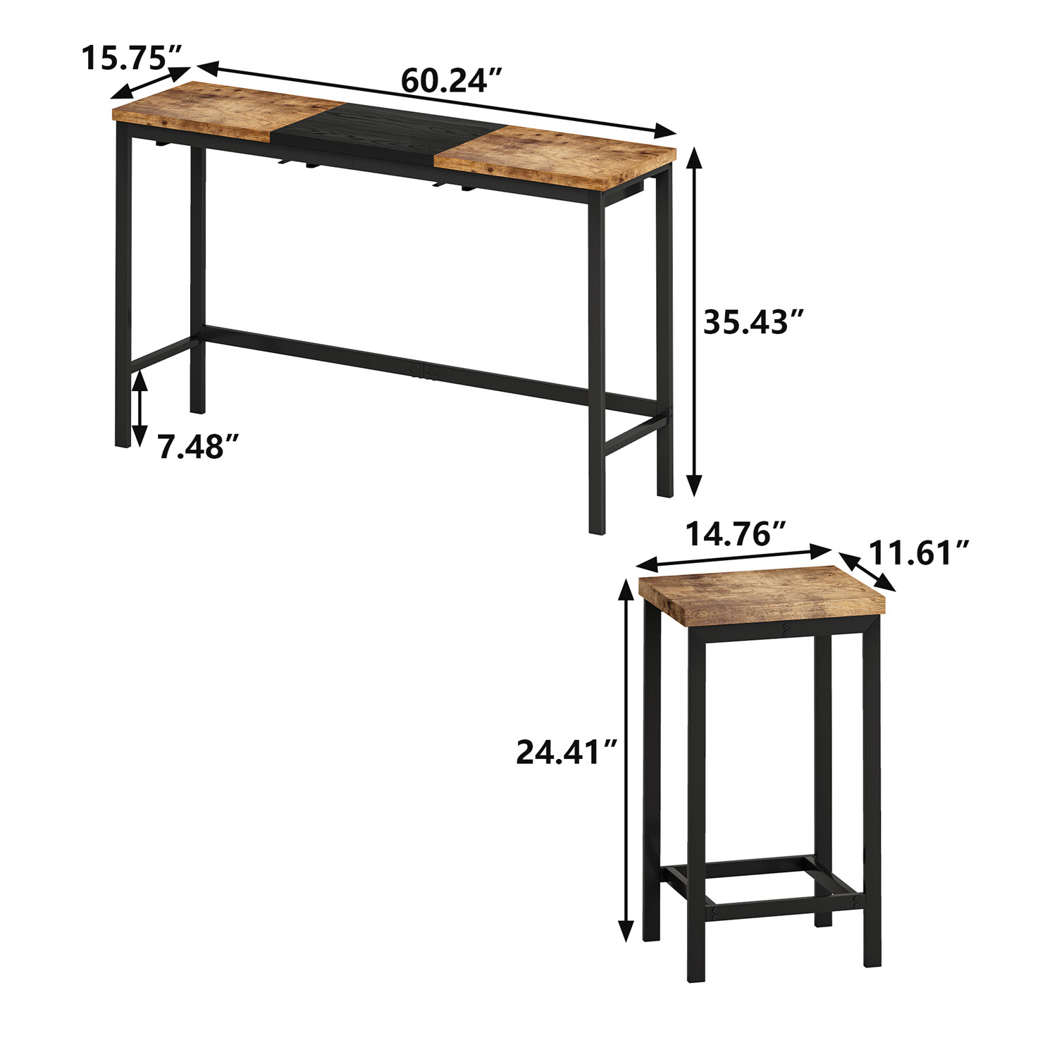 4 Piece Bar Table Set Counter Height Kitchen Pub Table with 3 Bar Stool New