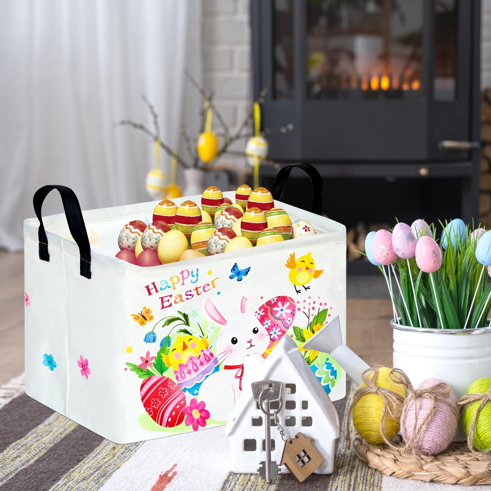 VAIVUSTO Easter Storage Basket Easter Bunny Storage Bin Collapsible Nursery H...