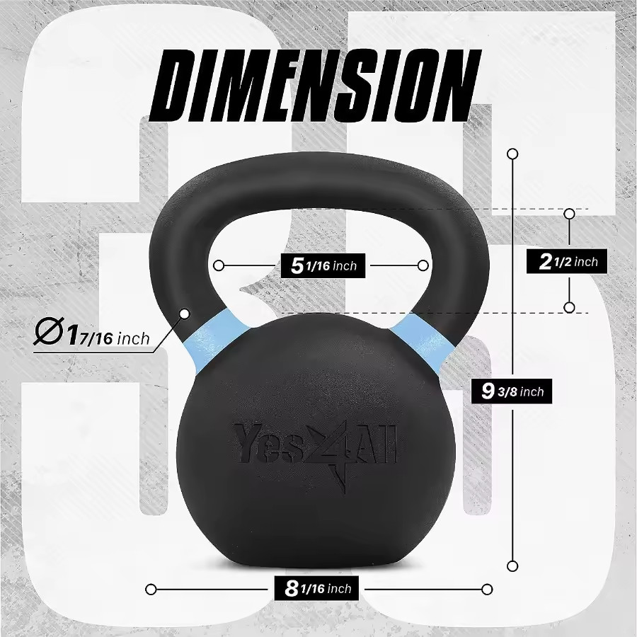 Powder Coated Kettlebell Cast Iron Core Kettlebells with NonSlip Handle Flat Bot