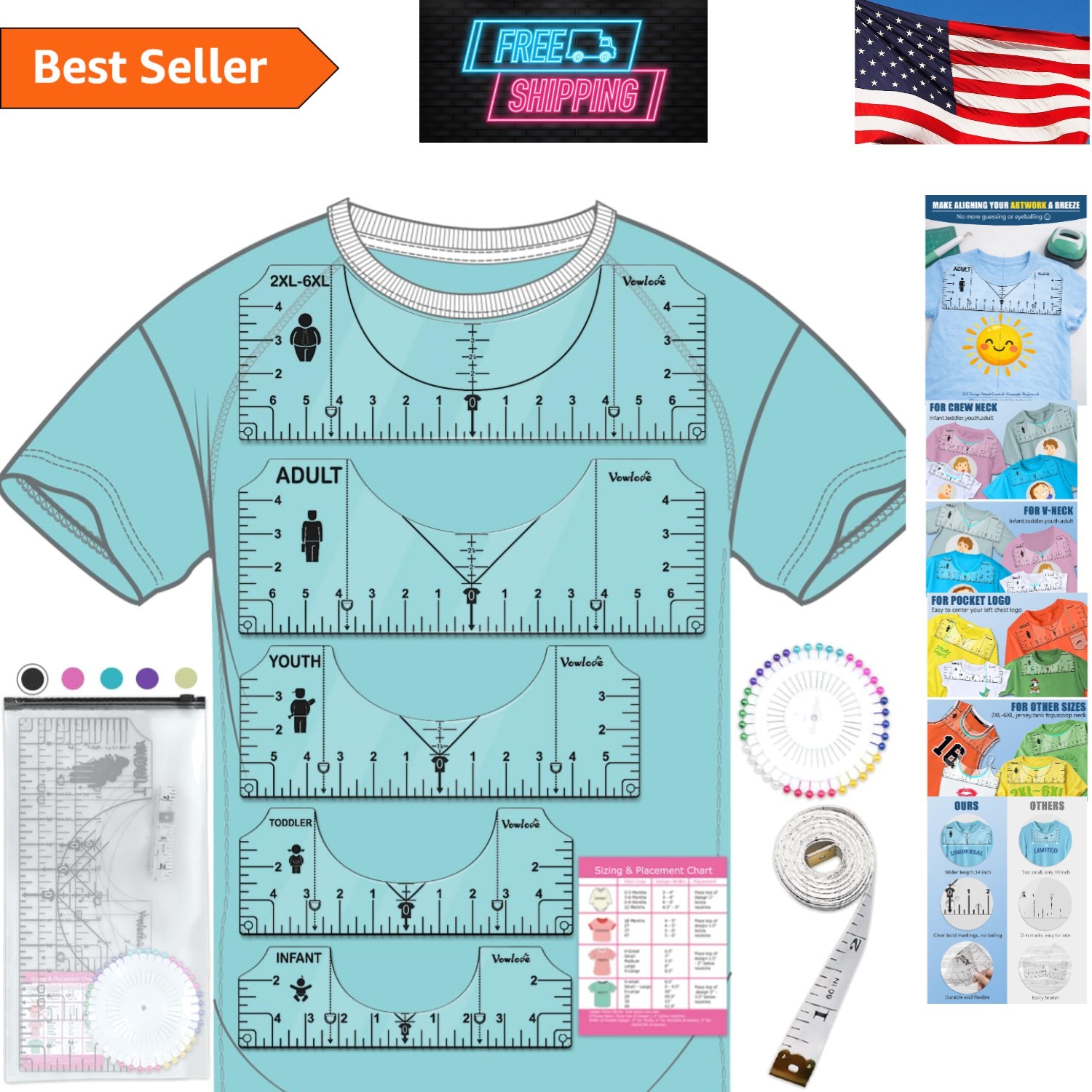 Clear & Portable T-Shirt Ruler Kit - perfect for Seamless Designs on Any Fabric
