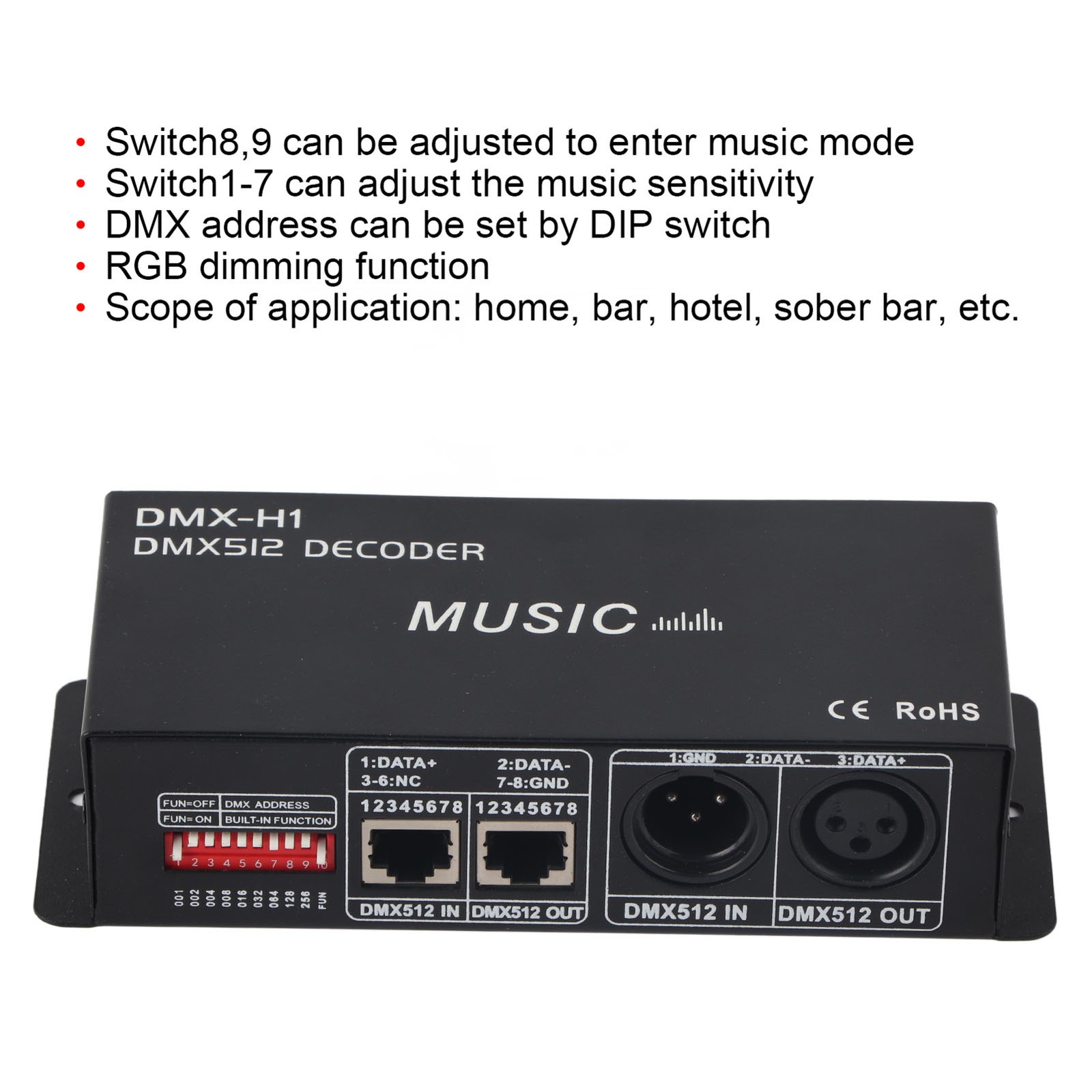 3 Channel DMX Decoder Adjustable RGB Dimming LED Controller For Bars Hotels