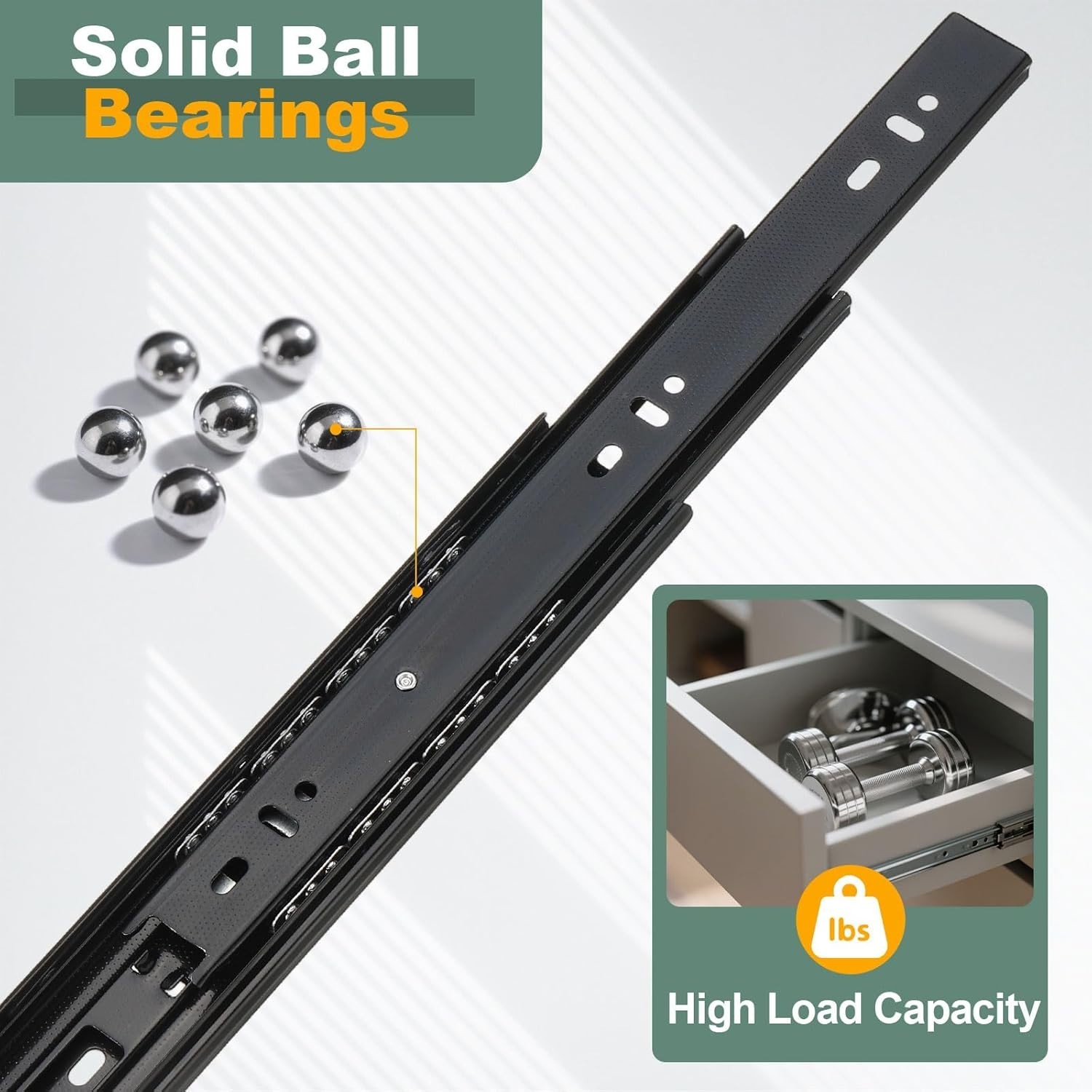 15 x 1.5 Inch Drawer Slides, 2Pcs Steel Full Extension Ball Bearing Side Moun...