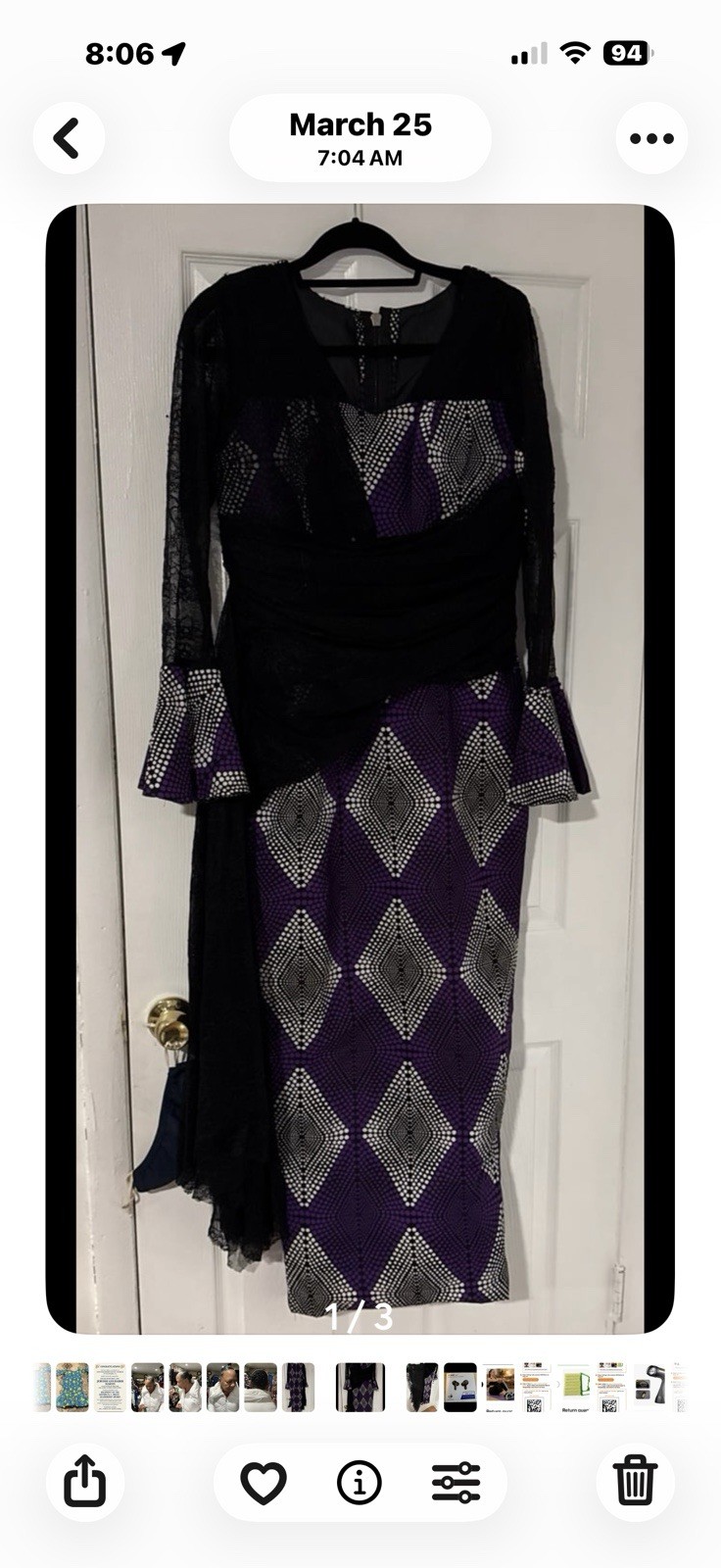 Women Purple Kaftan African Dress with Diamond Pattern and Lace Wrap