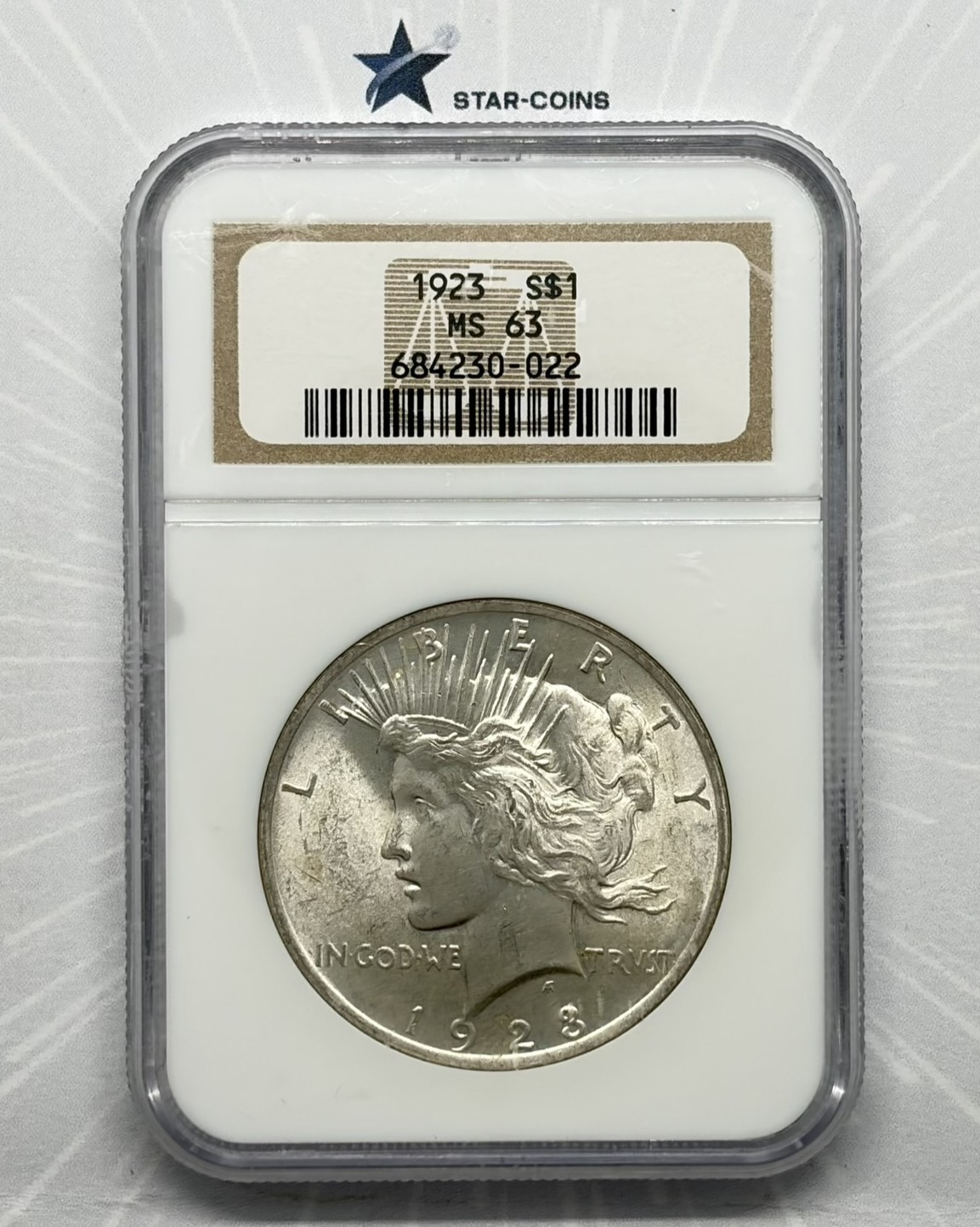 1923 Peace Silver Dollar NGC MS63 Old Fatty Holder