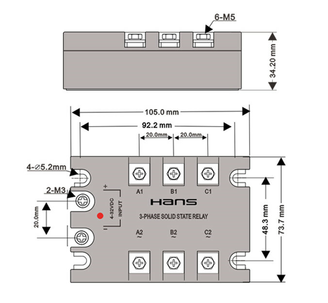Three-phase solid state relay 40A~120A DC-AC 4-32VDC/40-480VAC