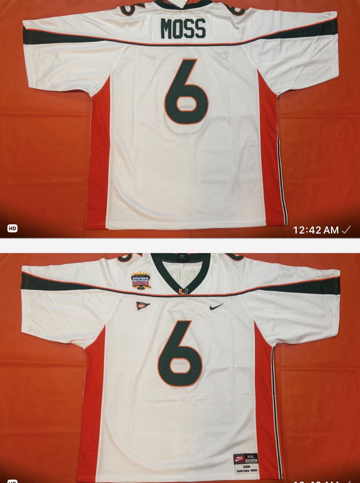 Miami Hurricanes Santana Moss Jersey XXL  Nokia sugar Bowl 2001