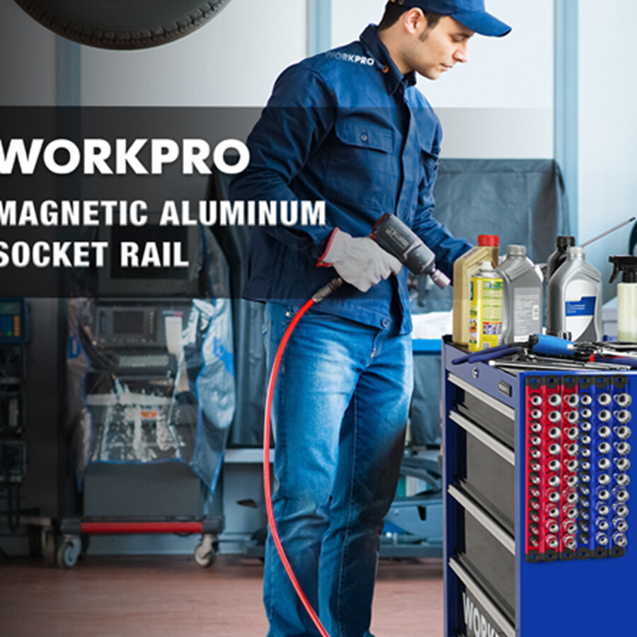 WORKPRO 3/8 Drive Magnetic Socket Organizer Socket Rail Heavy Duty Socket Holder