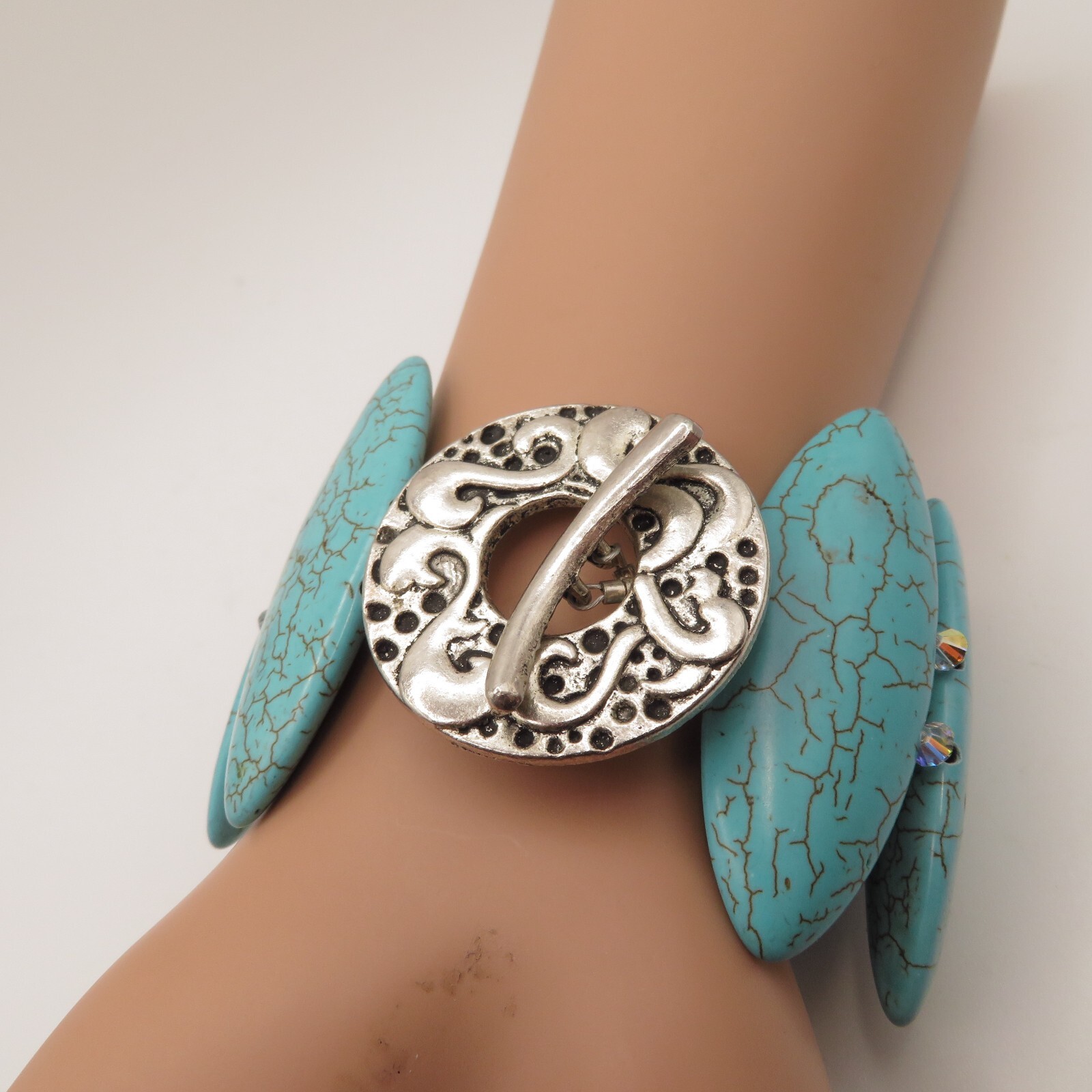 Handmade faux turquoise bracelet Huge beaded gemstones size 6