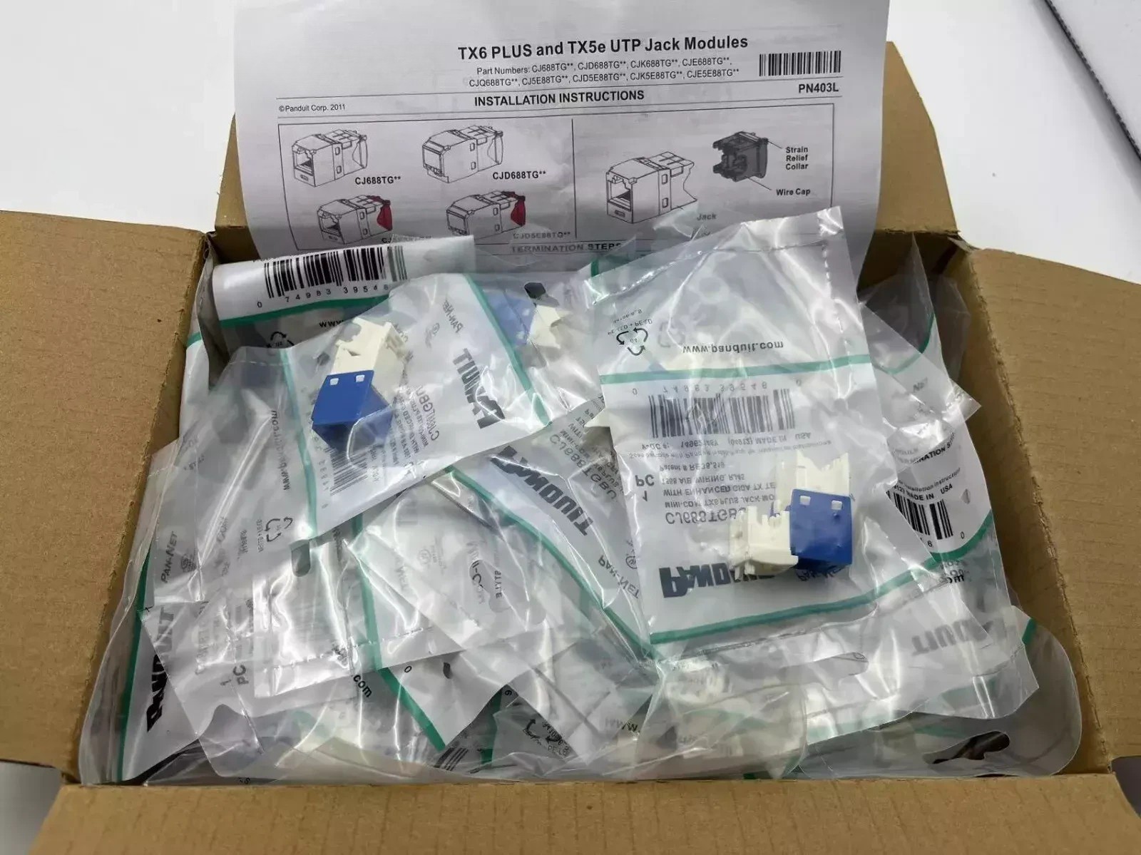 Panduit Giga TX Cat6 Network Jack Blue CJ688TGBU BOX OF 50 Free Shipping!-