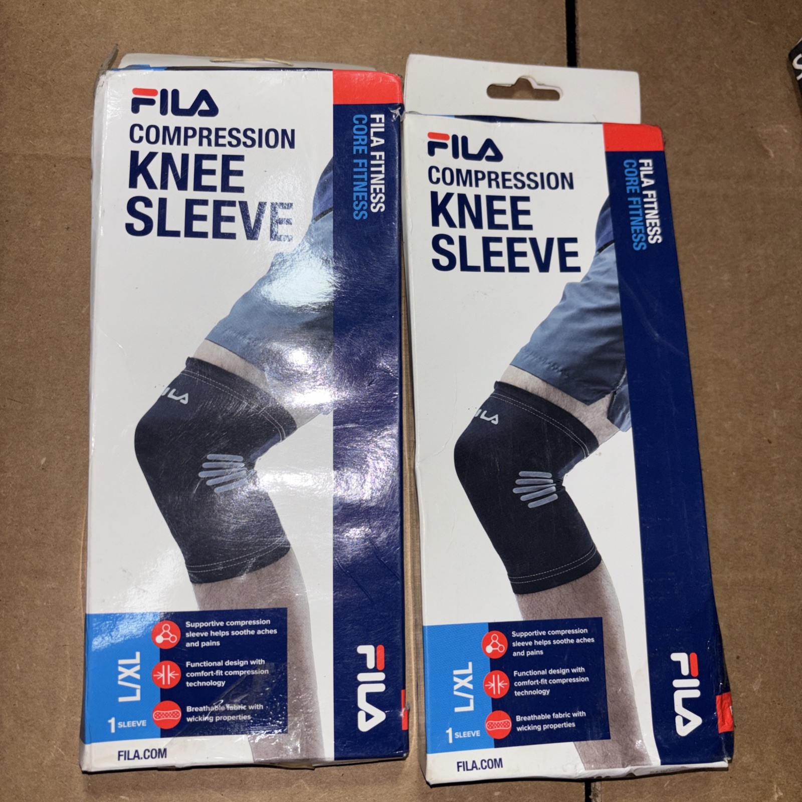 2 FILA Pro Quality Compression Knee Sleeve Size L/XL Knee 18.5" - 22.5" NEW