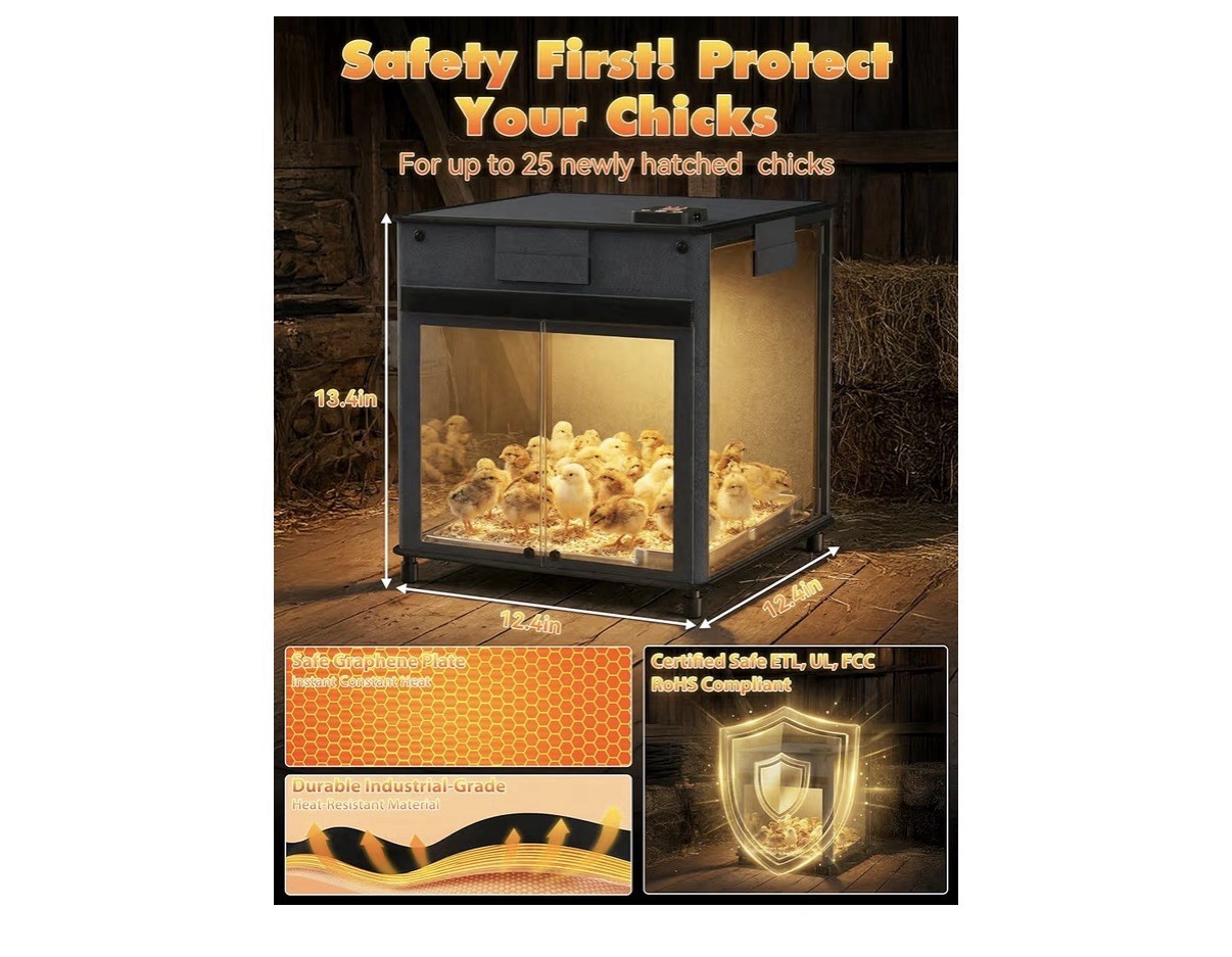 Brooder Box for Chicks, 200W Rapid Heat Brooder Plate W/9H Timer & Remote