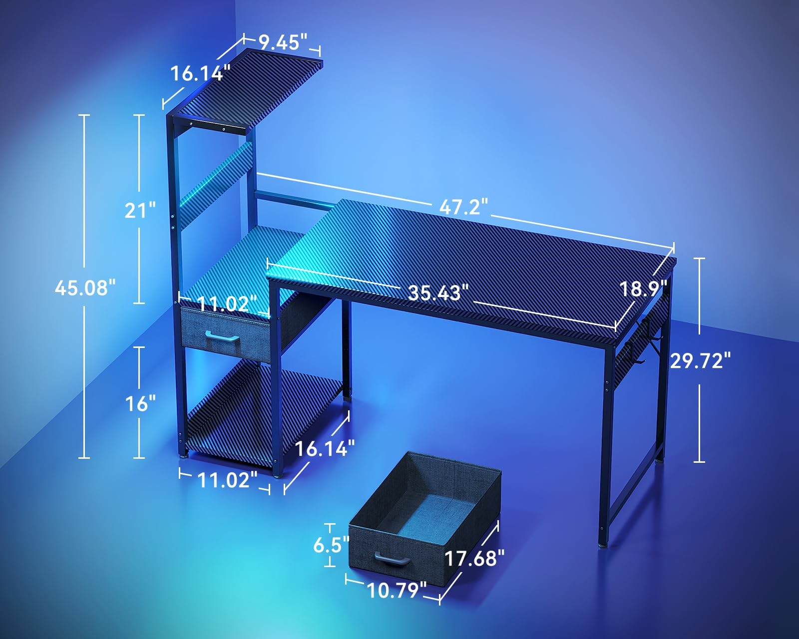 Casaottima 48 Inch Gaming Desk with Storage LED Lights, Reversible Computer ...